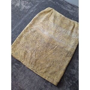 Ann Klein SILK Blend Straight Midi Skirt Womens 14 Green Snake‎ Print Old Money